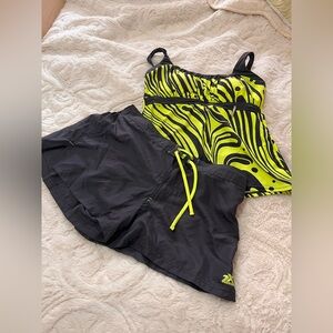 Grey and Neon Yellow Tankini Set